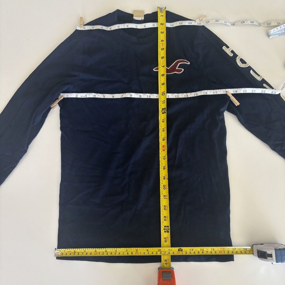 Hollister S Navy Long Sleeve Crew Neck Shirt Cotton Soft Red Bird Seagull EUC - Picture 7 of 8